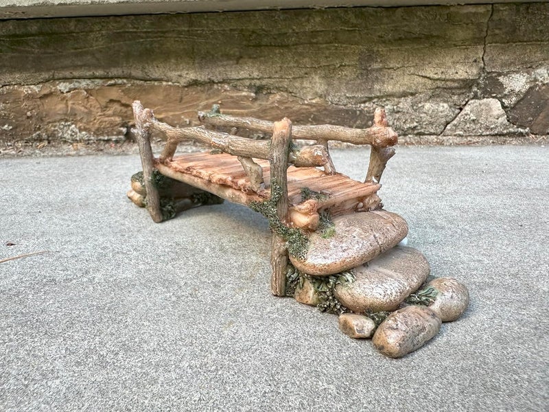 Mokoboho Fairy Garden Bridge, Acrylic, Stone and Log Design, 7.5" Wide - Image 2